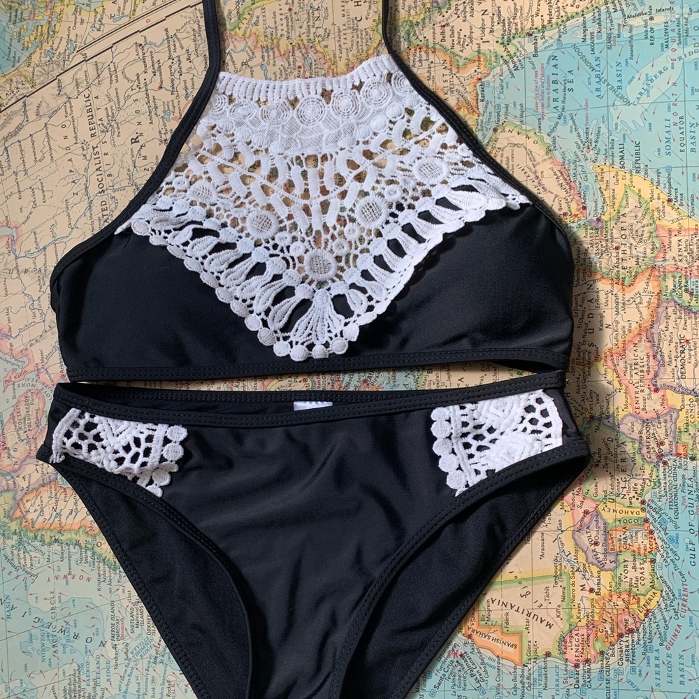 Lace Halter Bathing Suit 2 Piece